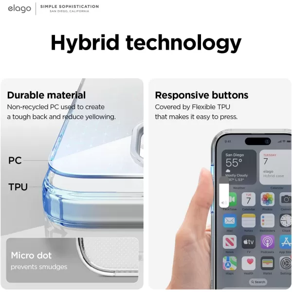 imageelago Hybrid Clear Case Compatible with iPhone 15 Case 61quot Military Grade Drop Protection PC  TPU Hybrid Technology Reduced Yellowing Crystal Clear Full Body Protection Transparent