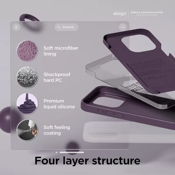 imageelago Liquid Silicone Case Compatible with iPhone 15 Pro Max Premium Silicone Full Body Protection Case 4Layer AntiShock Structure Soft Microfiber Lining Mint GreenIntense purple