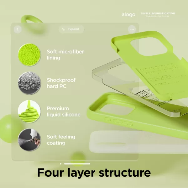 imageelago Liquid Silicone Case Compatible with iPhone 15 Pro Max Premium Silicone Full Body Protection Case 4Layer AntiShock Structure Soft Microfiber Lining Mint Greenlime green