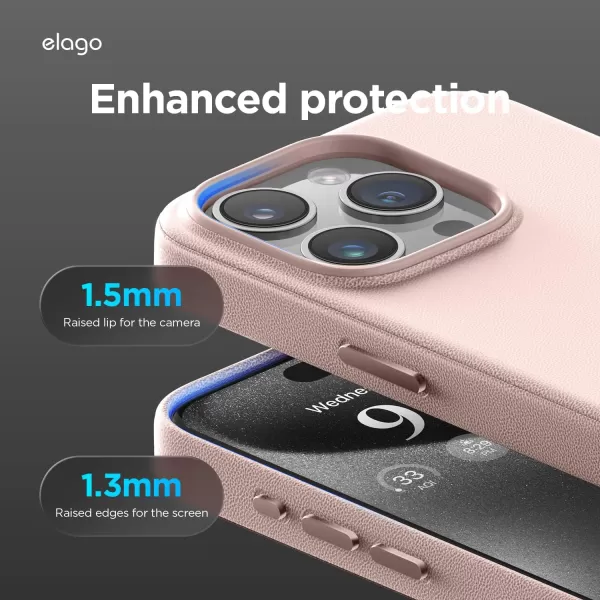 imageelago Magnetic Leather Case Compatible with iPhone 15 Pro Case Compatible with All MagSafe Accessories 61 inch  Builtin Magnets Vegan Leather Shockproof WaterResistant BlackLovely Pink