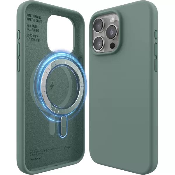 imageelago Magnetic Silicone Case Compatible with iPhone 15 Case 61 Inch Compatible with All MagSafe Accessories  Builtin Magnets Soft Grip Silicone Shockproof StoneMidnight Green