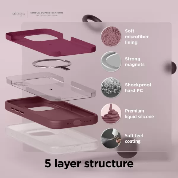 imageelago Magnetic Silicone Case Compatible with iPhone 15 Case 61 Inch Compatible with All MagSafe Accessories  Builtin Magnets Soft Grip Silicone Shockproof StoneBurgundy