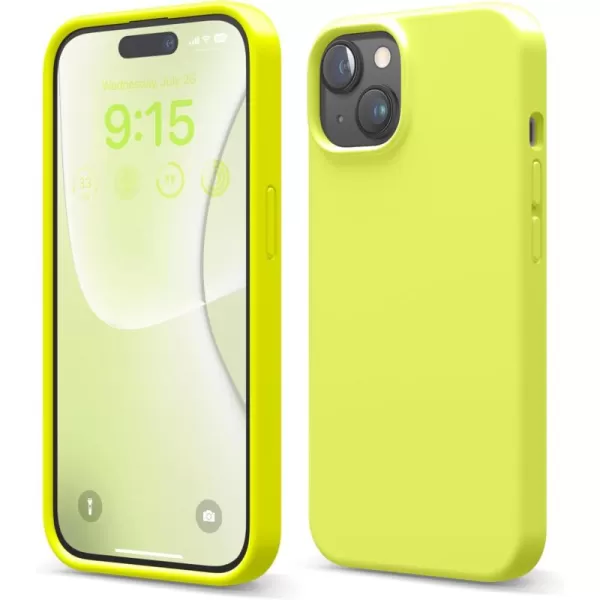 imageelago Compatible with iPhone 15 Case Liquid Silicone Case Full Body Protective Cover Shockproof Slim Phone Case AntiScratch Soft Microfiber Lining 61 inch StoneNeon Yellow