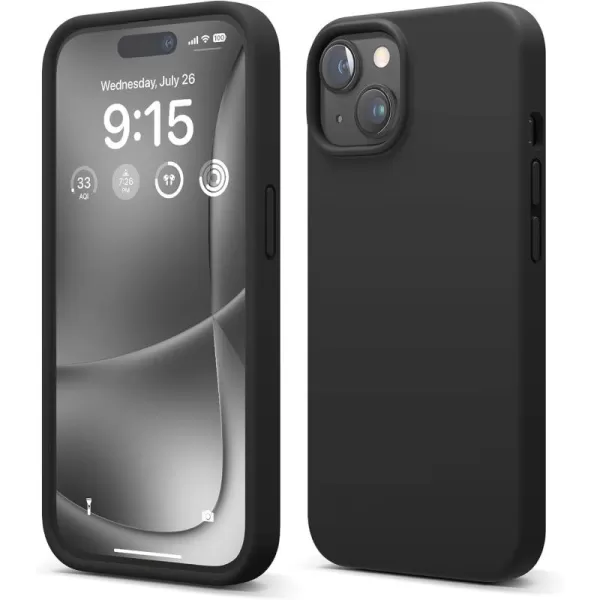 imageelago Compatible with iPhone 15 Case Liquid Silicone Case Full Body Protective Cover Shockproof Slim Phone Case AntiScratch Soft Microfiber Lining 61 inch StoneBlack