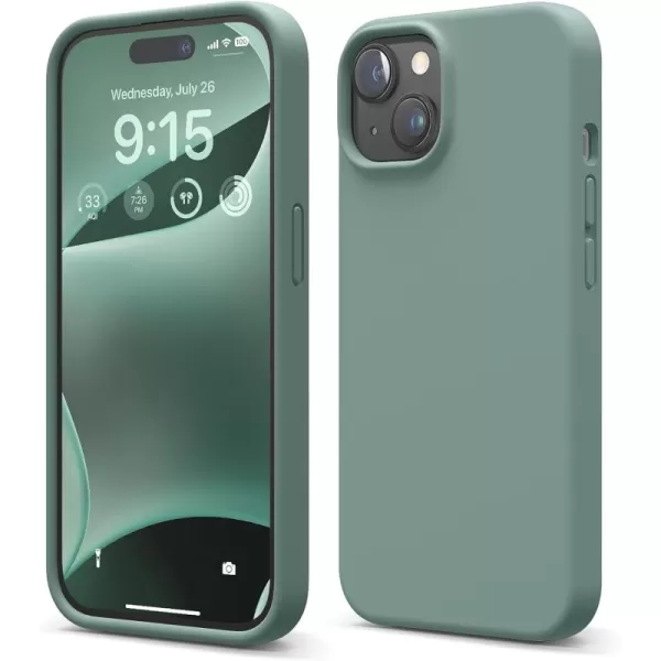 imageelago Compatible with iPhone 15 Case Liquid Silicone Case Full Body Protective Cover Shockproof Slim Phone Case AntiScratch Soft Microfiber Lining 61 inch StoneMidnight Green