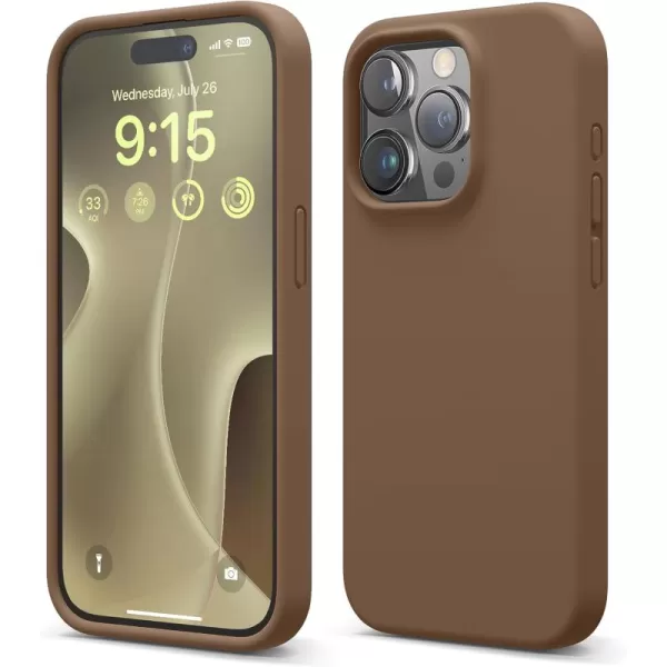 imageelago Compatible with iPhone 15 Pro Liquid Silicone Full Body Protective Case Shockproof Soft Microfiber Lining AntiScratch 61 inch Pink PouloBrown