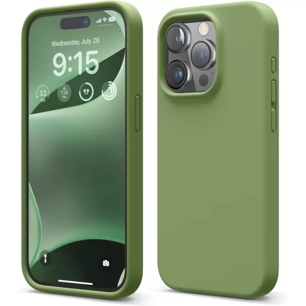 imageelago Compatible with iPhone 15 Pro Liquid Silicone Full Body Protective Case Shockproof Soft Microfiber Lining AntiScratch 61 inch Pink PouloCedar Green