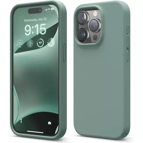 imageelago Compatible with iPhone 15 Pro Liquid Silicone Full Body Protective Case Shockproof Soft Microfiber Lining AntiScratch 61 inch Pink PouloNight Green