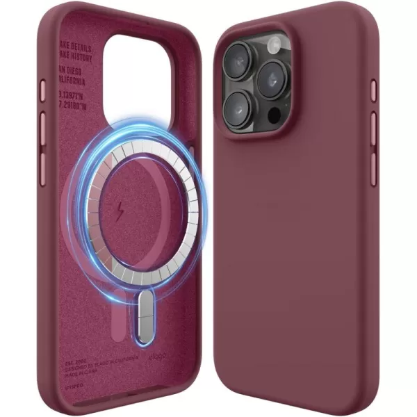 imageelago Magnetic Silicone Case Compatible with iPhone 15 Case 61 Inch Compatible with All MagSafe Accessories  Builtin Magnets Soft Grip Silicone Shockproof StoneBurgundy