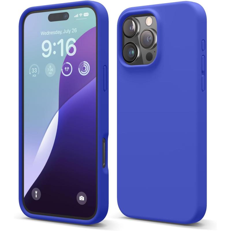 imageelago Compatible with iPhone 16 Pro Max Case Premium Liquid Silicone Case Full Body Protective Cover Shockproof Slim Phone Case AntiScratch Soft Microfiber Lining 69 inch PurpleCobalt Blue