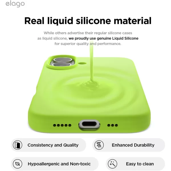 imageelago Compatible with iPhone 16 Case Premium Liquid Silicone Case Full Body Protective Cover Shockproof Slim Phone Case AntiScratch Soft Microfiber Lining 61 inch Alpine GreenLime Green