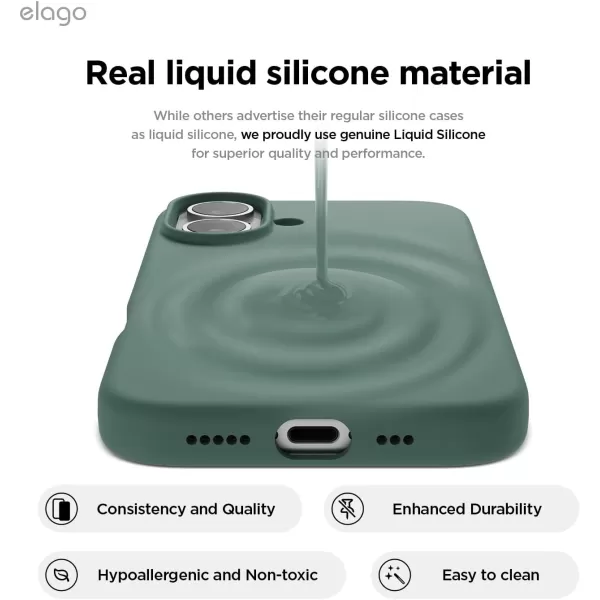 imageelago Compatible with iPhone 16 Case Premium Liquid Silicone Case Full Body Protective Cover Shockproof Slim Phone Case AntiScratch Soft Microfiber Lining 61 inch Alpine GreenMidnight Green