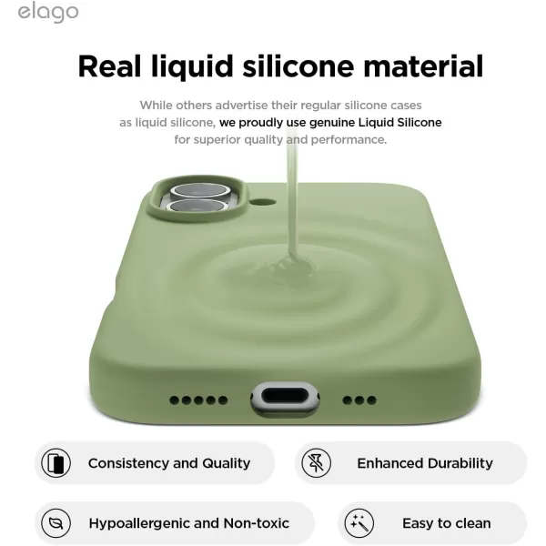 imageelago Compatible with iPhone 16 Case Premium Liquid Silicone Case Full Body Protective Cover Shockproof Slim Phone Case AntiScratch Soft Microfiber Lining 61 inch Alpine GreenPastel Green