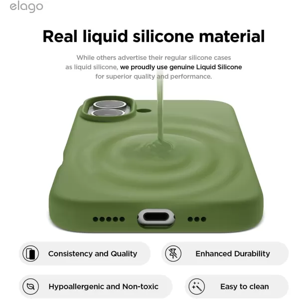 imageelago Compatible with iPhone 16 Case Premium Liquid Silicone Case Full Body Protective Cover Shockproof Slim Phone Case AntiScratch Soft Microfiber Lining 61 inch Alpine GreenCedar Green