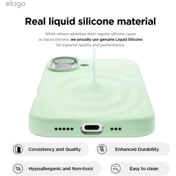 imageelago Compatible with iPhone 16 Case Premium Liquid Silicone Case Full Body Protective Cover Shockproof Slim Phone Case AntiScratch Soft Microfiber Lining 61 inch Alpine GreenSoft Mint