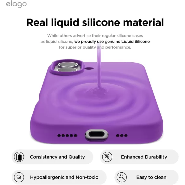 imageelago Compatible with iPhone 16 Case Premium Liquid Silicone Case Full Body Protective Cover Shockproof Slim Phone Case AntiScratch Soft Microfiber Lining 61 inch Alpine GreenNeon Purple