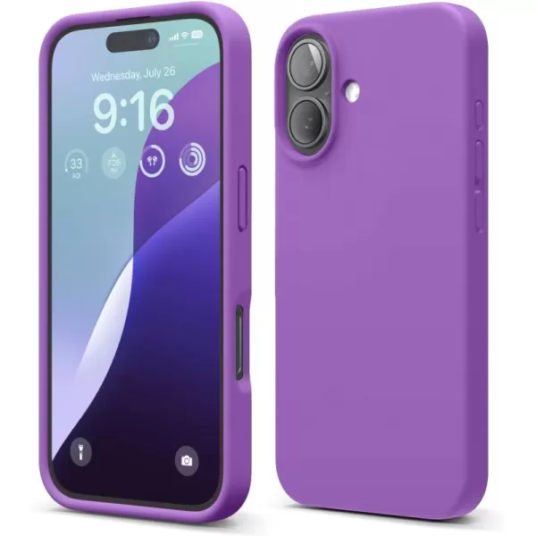 imageelago Compatible with iPhone 16 Case Premium Liquid Silicone Case Full Body Protective Cover Shockproof Slim Phone Case AntiScratch Soft Microfiber Lining 61 inch Alpine GreenNeon Purple