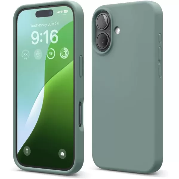 imageelago Compatible with iPhone 16 Case Premium Liquid Silicone Case Full Body Protective Cover Shockproof Slim Phone Case AntiScratch Soft Microfiber Lining 61 inch Alpine GreenMidnight Green