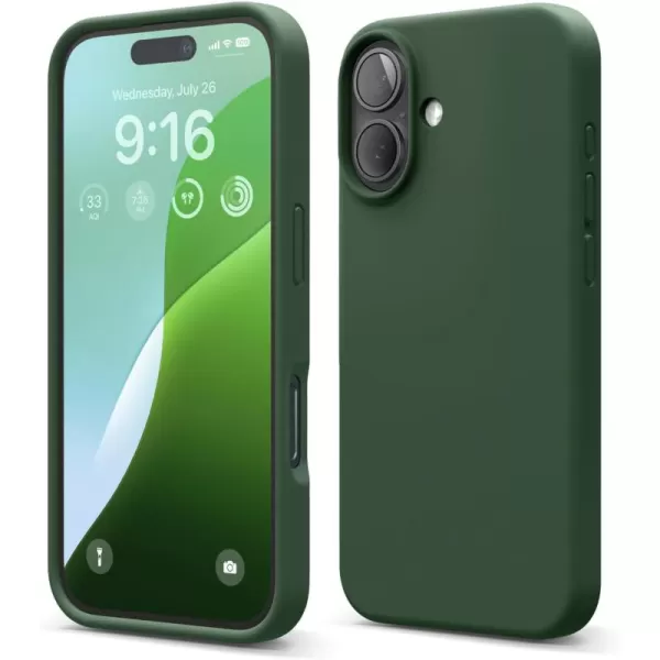 imageelago Compatible with iPhone 16 Case Premium Liquid Silicone Case Full Body Protective Cover Shockproof Slim Phone Case AntiScratch Soft Microfiber Lining 61 inch Alpine GreenAlpine Green