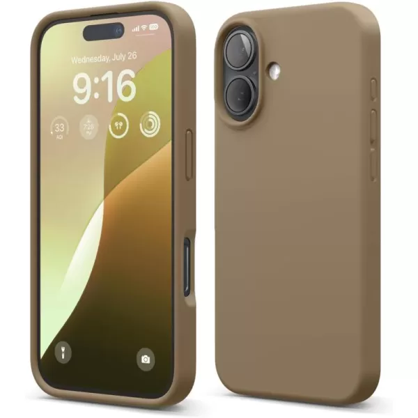 imageelago Compatible with iPhone 16 Case Premium Liquid Silicone Case Full Body Protective Cover Shockproof Slim Phone Case AntiScratch Soft Microfiber Lining 61 inch Alpine GreenBrown