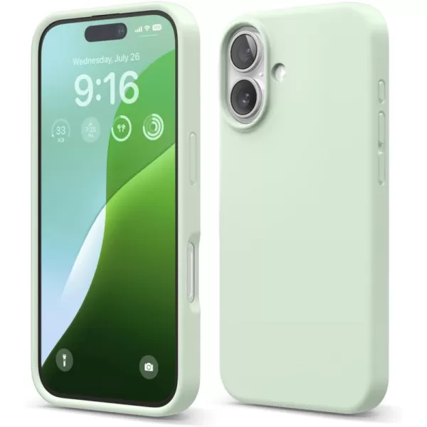 imageelago Compatible with iPhone 16 Case Premium Liquid Silicone Case Full Body Protective Cover Shockproof Slim Phone Case AntiScratch Soft Microfiber Lining 61 inch Alpine GreenSoft Mint