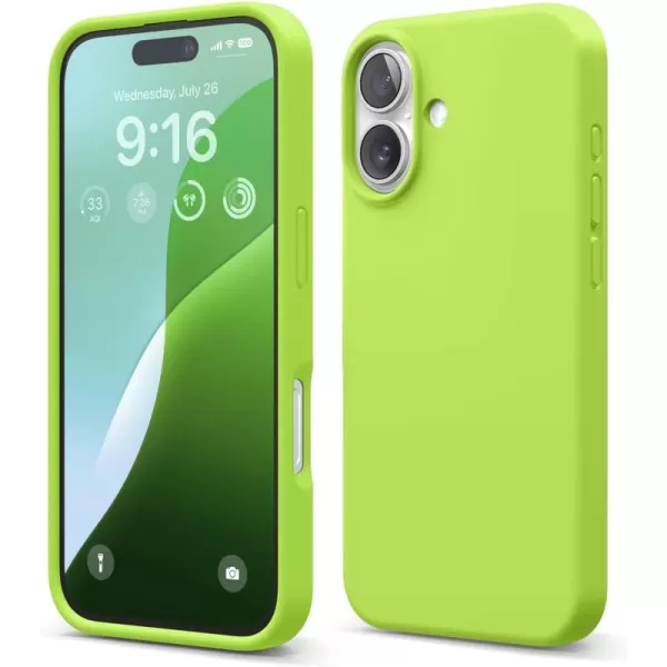 imageelago Compatible with iPhone 16 Case Premium Liquid Silicone Case Full Body Protective Cover Shockproof Slim Phone Case AntiScratch Soft Microfiber Lining 61 inch Alpine GreenLime Green