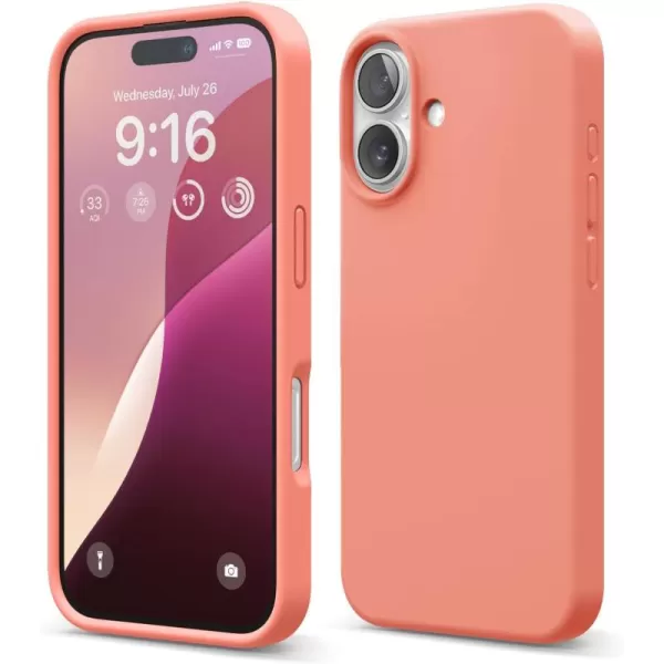 imageelago Compatible with iPhone 16 Case Premium Liquid Silicone Case Full Body Protective Cover Shockproof Slim Phone Case AntiScratch Soft Microfiber Lining 61 inch Alpine GreenPomelo Pink