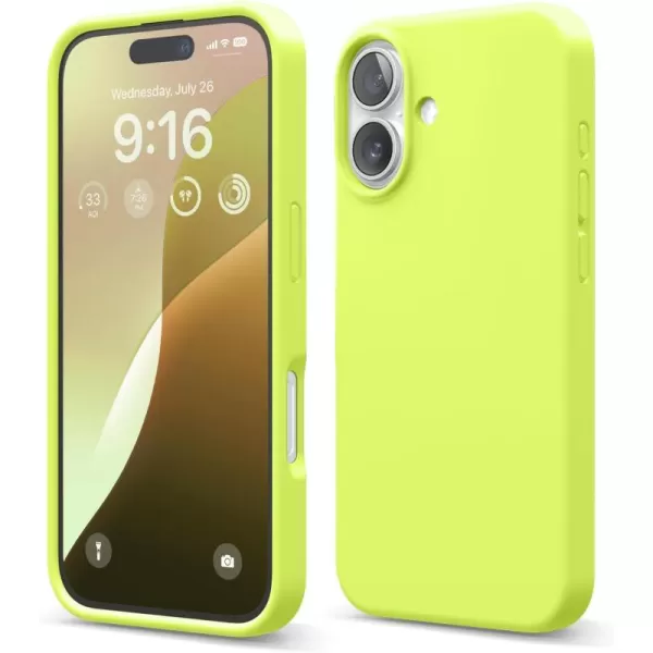 imageelago Compatible with iPhone 16 Case Premium Liquid Silicone Case Full Body Protective Cover Shockproof Slim Phone Case AntiScratch Soft Microfiber Lining 61 inch Alpine GreenNeon Yellow