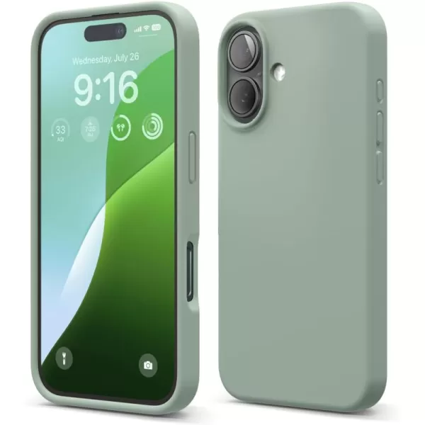 imageelago Compatible with iPhone 16 Case Premium Liquid Silicone Case Full Body Protective Cover Shockproof Slim Phone Case AntiScratch Soft Microfiber Lining 61 inch Alpine GreenKhaki Green