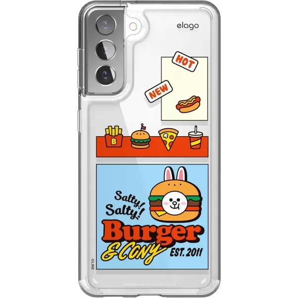 imageelago l LINE Friends Burger Time Hybrid Case Compatible with Galaxy S21 Case 62 Inch Durable Full Body Protection Raised Lip Screen ampamp Camera Protection Official Merchandise CONYCONY