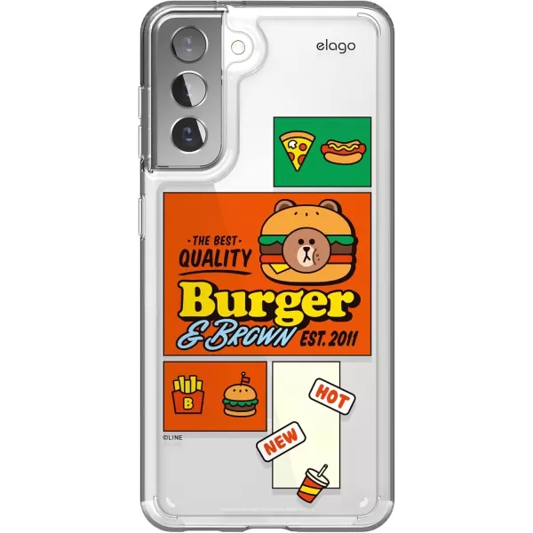 imageelago l LINE Friends Burger Time Hybrid Case Compatible with Galaxy S21 Case 62 Inch Durable Full Body Protection Raised Lip Screen ampamp Camera Protection Official Merchandise CONYBROWN