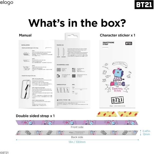 imageelago BT21 Phone Strap with Stickers Phone Loop Phone Grip Compatible with All Smartphone Cases Double Sided Design Compatible with MagSafe Official Merchandise MANGMANG