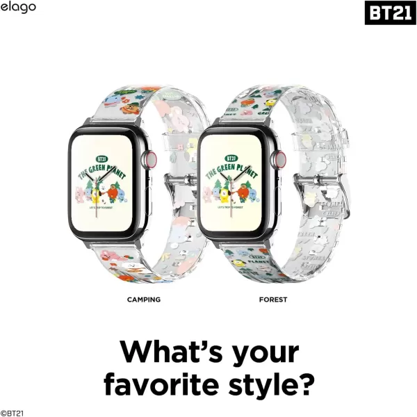 imageelago BT21 The Green Planet Band Compatible with Apple Watch Band 38mm 40mm 41mm 42mm 44mm 45mm 49mm compatible with iWatch Series Ultra2UltraSE9876SE54321 Soft Protective Strap Official MerchandiseForest