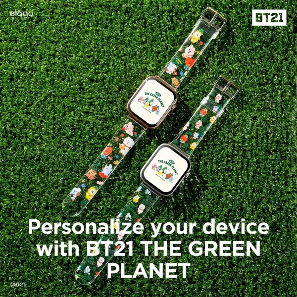 imageelago BT21 The Green Planet Band Compatible with Apple Watch Band 38mm 40mm 41mm 42mm 44mm 45mm 49mm compatible with iWatch Series Ultra2UltraSE9876SE54321 Soft Protective Strap Official MerchandiseForest