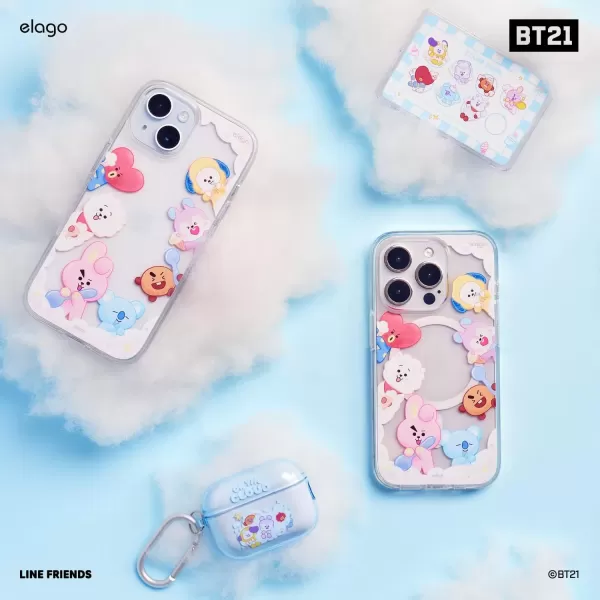 imageelago l BT21 On the Cloud Magnetic Wallet Card Holder Compatible with MagSafe for iPhone 15 iPhone 14 iPhone 13 iPhone 12 Series  Secure Phone Wallet Protection Official Merchandise