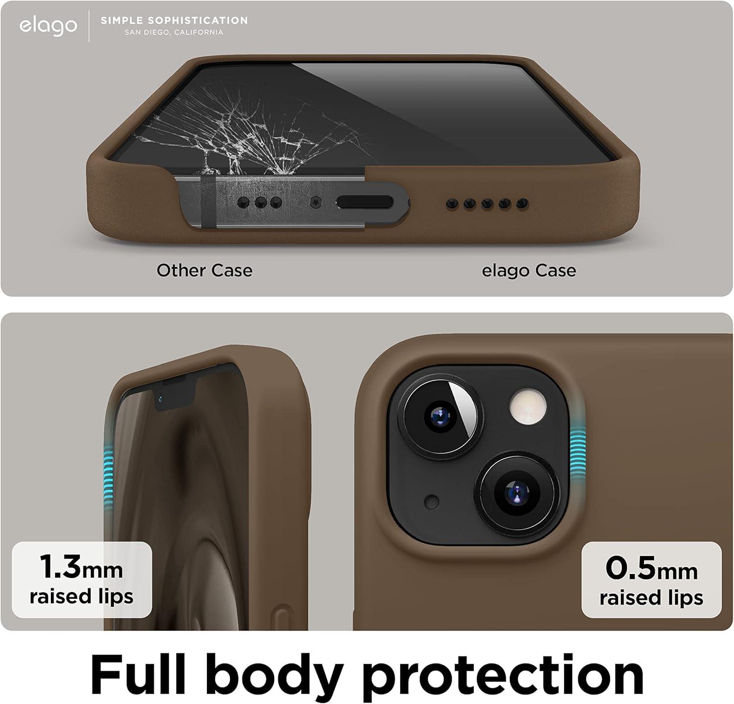imageelago Liquid Silicone Case Compatible with iPhone 13 61 inchPremium Silicone Full Body Protection  3 Layer Shockproof Phone Case Microfiber LiningBrown