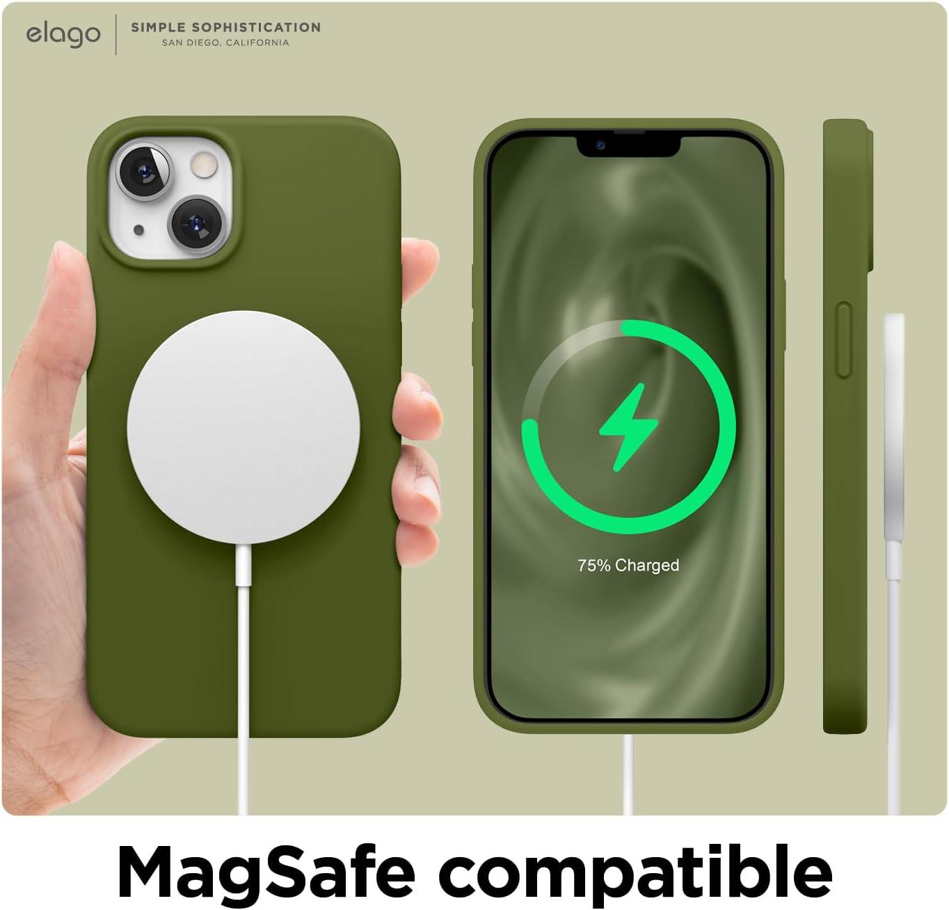 imageelago Liquid Silicone Case Compatible with iPhone 13 61 inchPremium Silicone Full Body Protection  3 Layer Shockproof Phone Case Microfiber LiningCedar Green