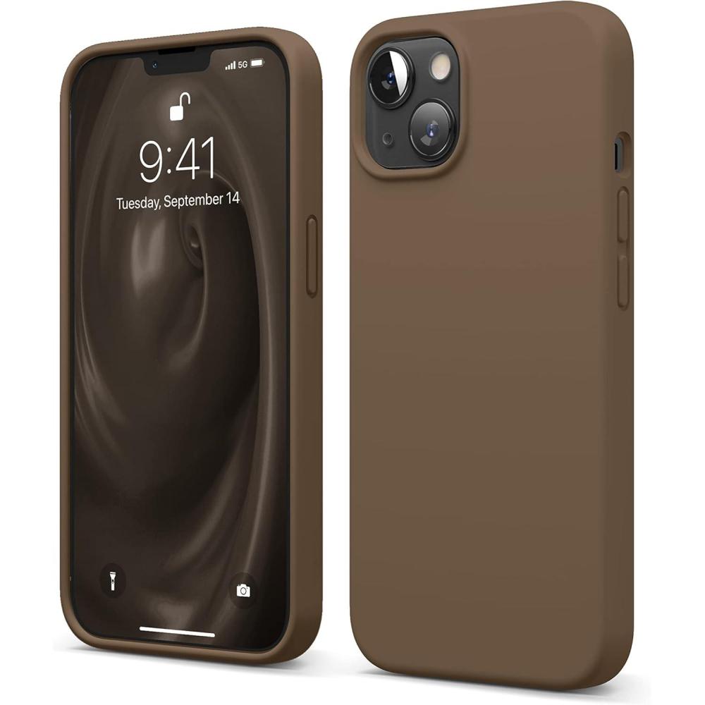 imageelago Liquid Silicone Case Compatible with iPhone 13 61 inchPremium Silicone Full Body Protection  3 Layer Shockproof Phone Case Microfiber LiningBrown