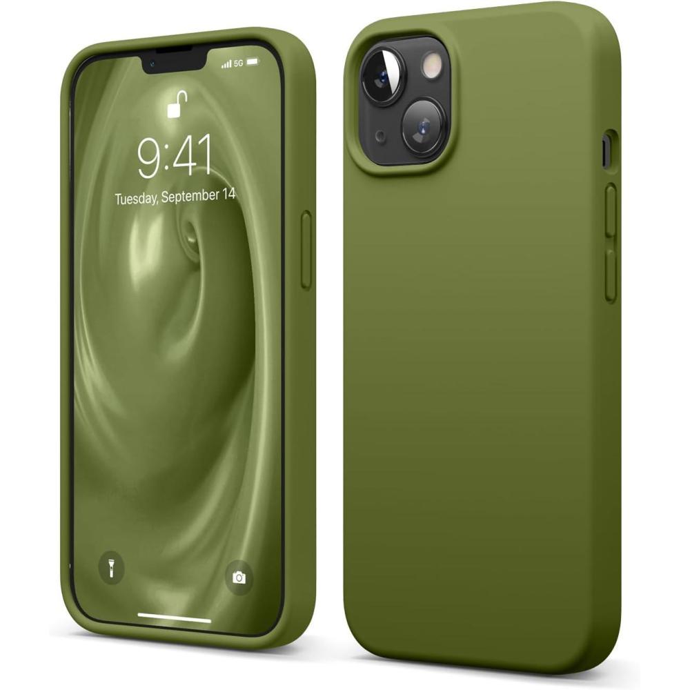 imageelago Liquid Silicone Case Compatible with iPhone 13 61 inchPremium Silicone Full Body Protection  3 Layer Shockproof Phone Case Microfiber LiningCedar Green