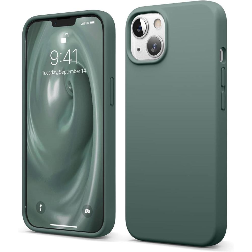 imageelago Liquid Silicone Case Compatible with iPhone 13 61 inchPremium Silicone Full Body Protection  3 Layer Shockproof Phone Case Microfiber Liningdark green