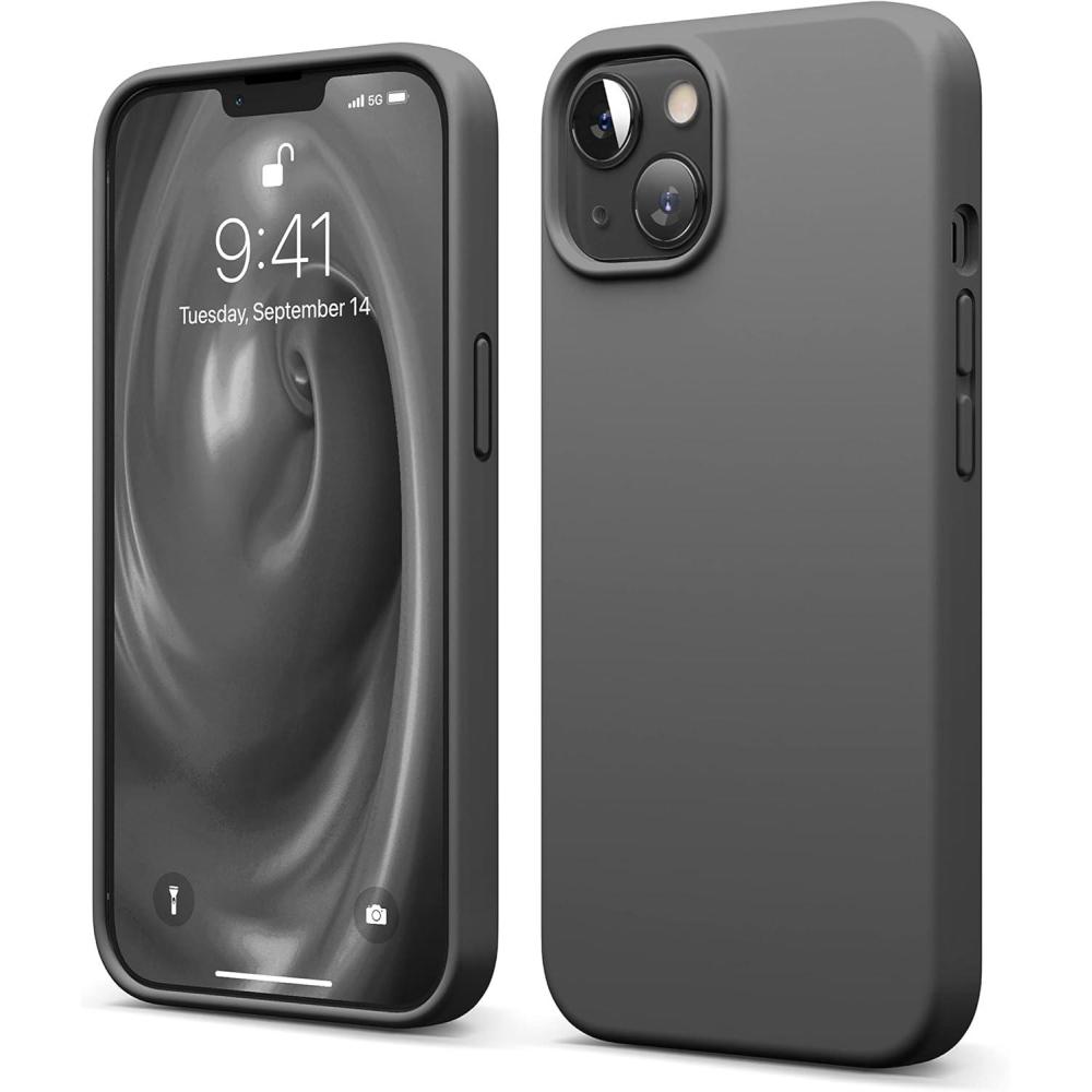 imageelago Liquid Silicone Case Compatible with iPhone 13 61 inchPremium Silicone Full Body Protection  3 Layer Shockproof Phone Case Microfiber Liningdark grey