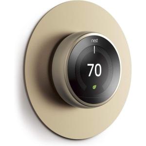 imageelago Wall Plate Cover Compatible with Google Nest Learning Thermostat 3rd 2nd 1st Nest Thermostat E Brass  Exact Color Match with Nest Fingerprint Resistant Durable Aluminum Non PlasticBrass