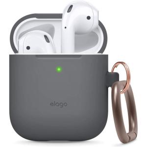 imageelago Silicone Case with Keychain Compatible with Apple AirPods Case 1 ampamp 2 Front LED Visible Supports Wireless Charging Protective Silicone PeachDark Grey