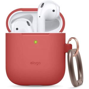 imageelago Silicone Case with Keychain Compatible with Apple AirPods Case 1 ampamp 2 Front LED Visible Supports Wireless Charging Protective Silicone PeachRed