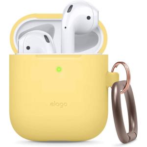 imageelago Silicone Case with Keychain Compatible with Apple AirPods Case 1 ampamp 2 Front LED Visible Supports Wireless Charging Protective Silicone PeachYellow