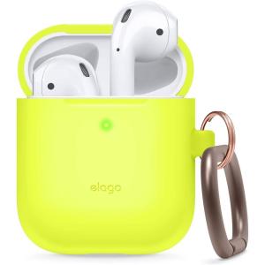 imageelago Silicone Case with Keychain Compatible with Apple AirPods Case 1 ampamp 2 Front LED Visible Supports Wireless Charging Protective Silicone PeachNeon Yellow