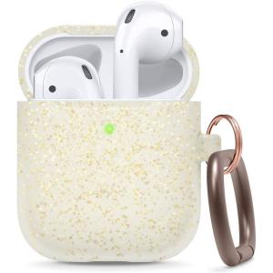 imageelago Silicone Case with Keychain Compatible with Apple AirPods Case 1 ampamp 2 Front LED Visible Supports Wireless Charging Protective Silicone PeachNightglow Gold Pearl