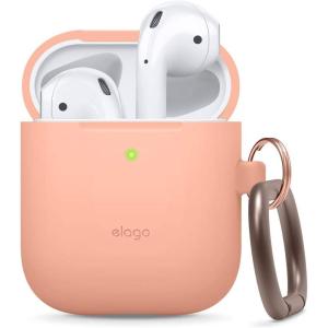 imageelago Silicone Case with Keychain Compatible with Apple AirPods Case 1 ampamp 2 Front LED Visible Supports Wireless Charging Protective Silicone PeachPeach