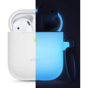 imageelago Silicone Case with Keychain Compatible with Apple AirPods Case 1 ampamp 2 Front LED Visible Supports Wireless Charging Protective Silicone PeachNightglow Blue