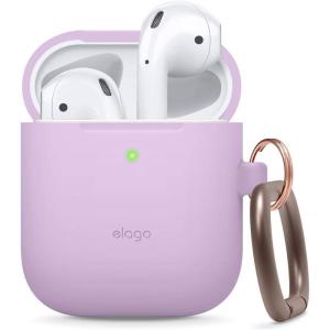 imageelago Silicone Case with Keychain Compatible with Apple AirPods Case 1 ampamp 2 Front LED Visible Supports Wireless Charging Protective Silicone PeachLavender